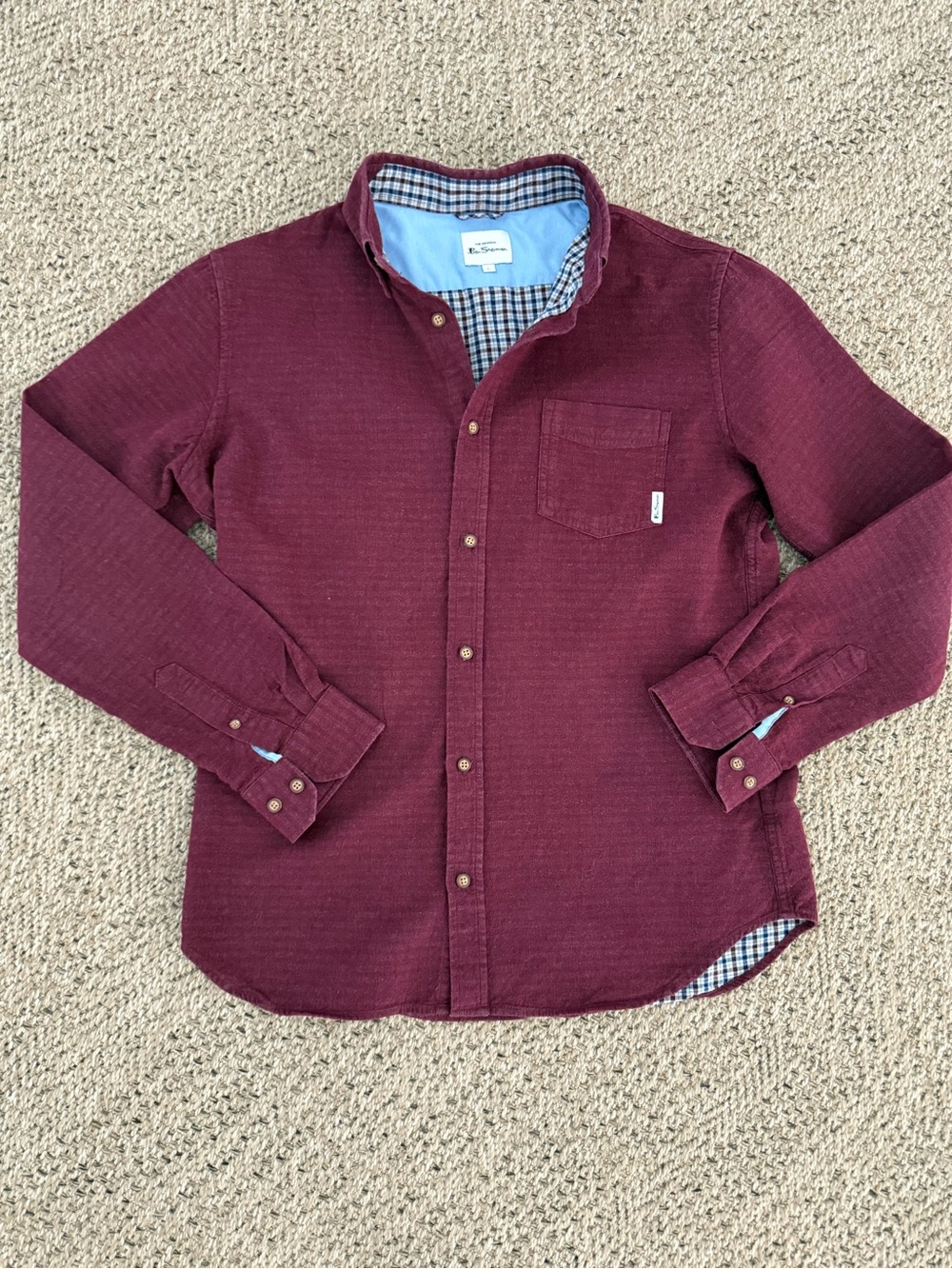 Ben Sherman Burgundy Long-Sleeve Casual Button-Down Shirt